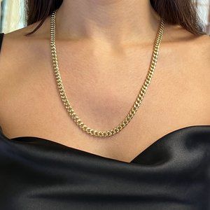 Miami Cuban Link Hollow Chain Necklace 14K Yellow Gold 6mm 24 Inches